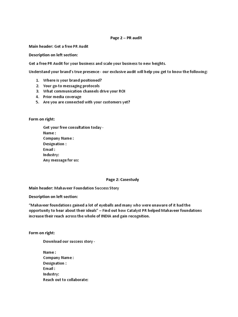 Page 2 - PR Audit Main Header: Get A Free PR Audit Description On Left ...