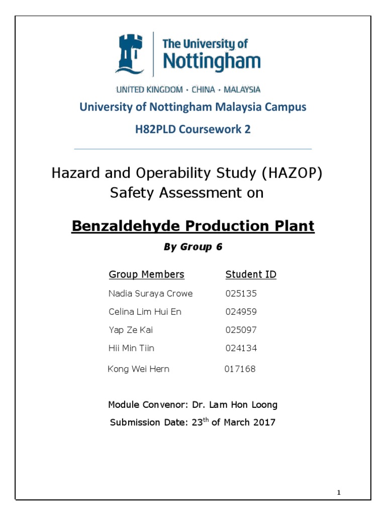 Hazard and Operability Study (HAZOP) Safety Assessment On: University ...