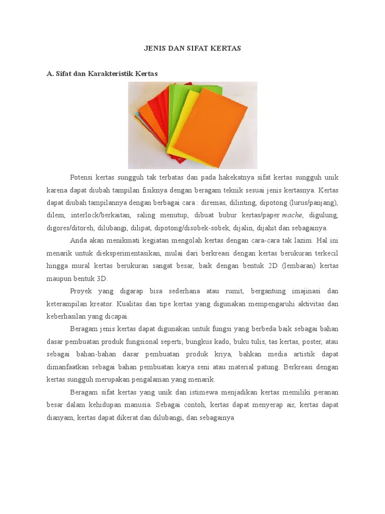 Ciri dan Sifat Kertas Beragam Jenis | PDF