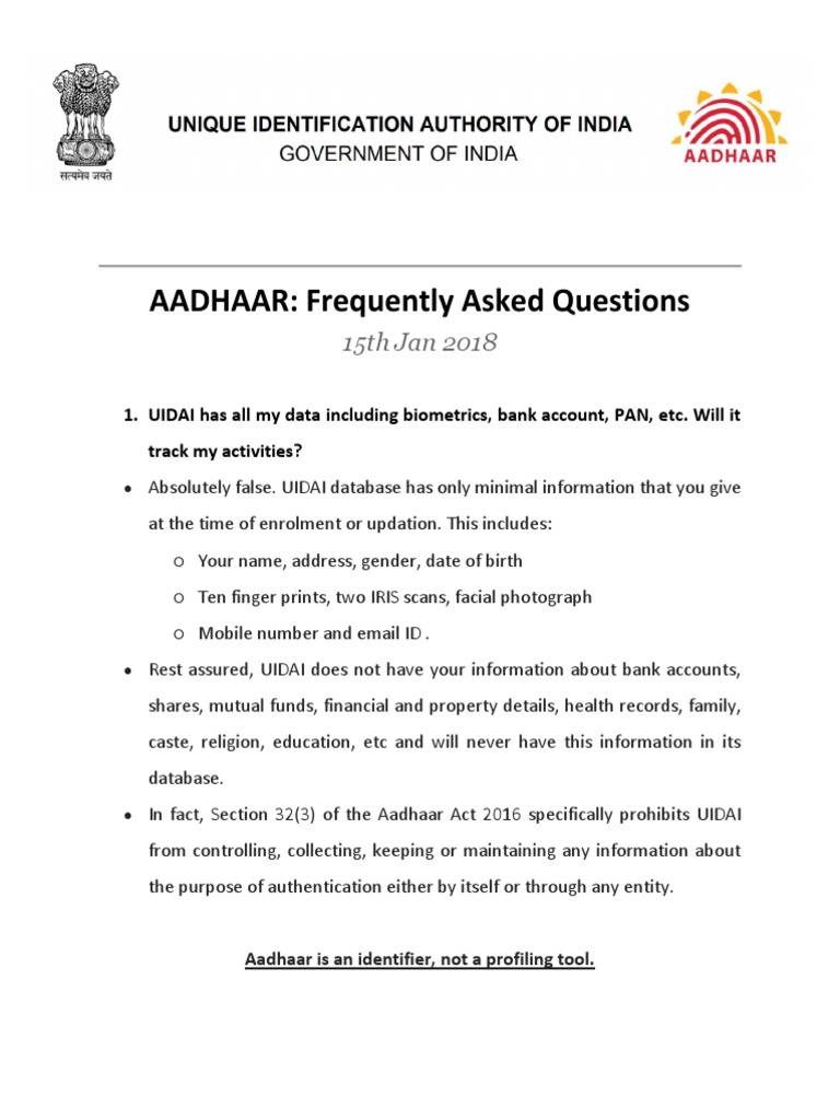 Aadhaar FAQs: Security and Privacy Explained | PDF | Authentication ...