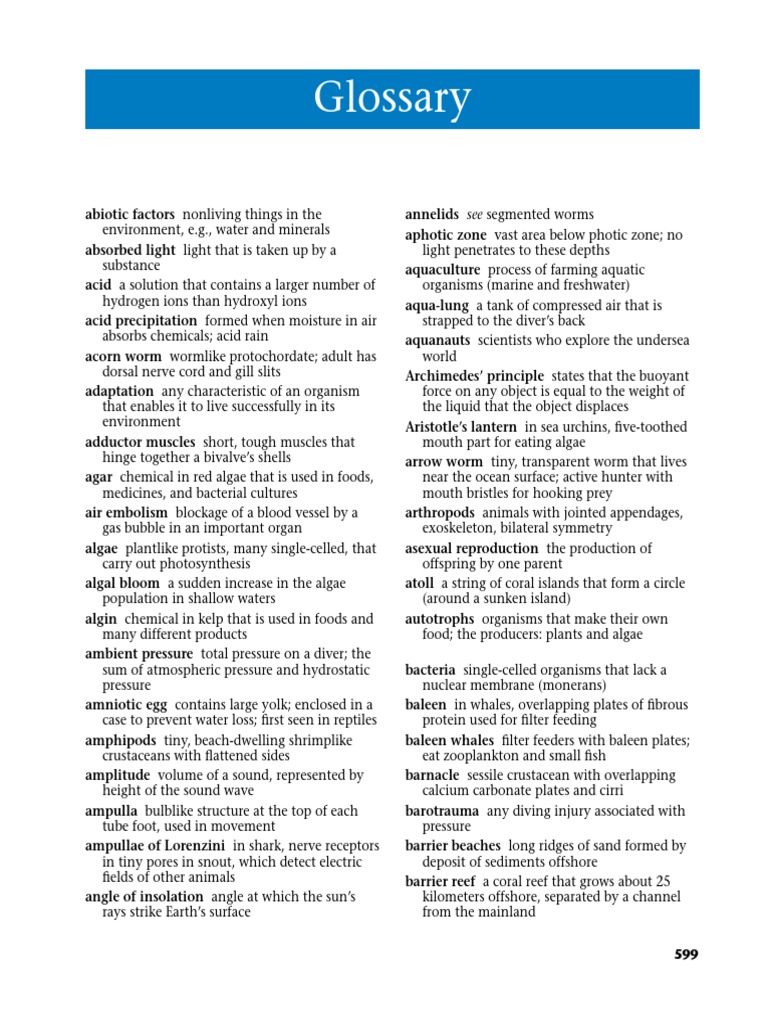 Marine Science Glossary PDF Sea Coral Reef