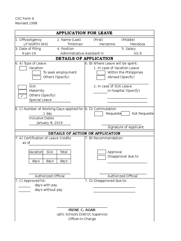 CSC Leave Application Form | PDF