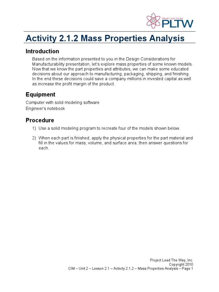 A2 1 2MassPropertiesAnalysis | PDF | Density | Volume