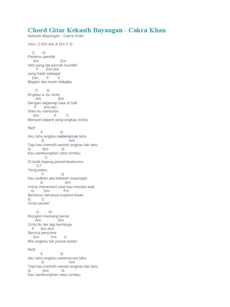 Chord Gitar Kekasih Bayangan
