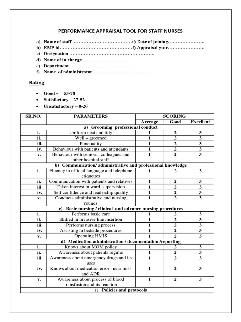 Staff Nurse Performance Appraisal Tool | PDF | Nursing | Health Care