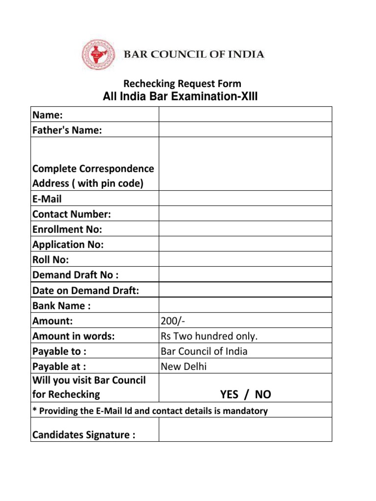 Rechecking Request Form for Bar Exam | PDF