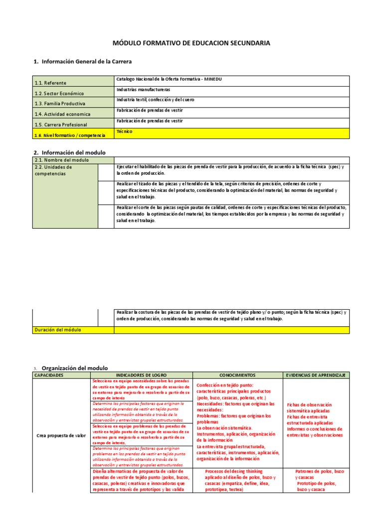 MÓDULO FORMATIVO DE EDUCACION SECUNDARIA.docx | Planificación | Economias