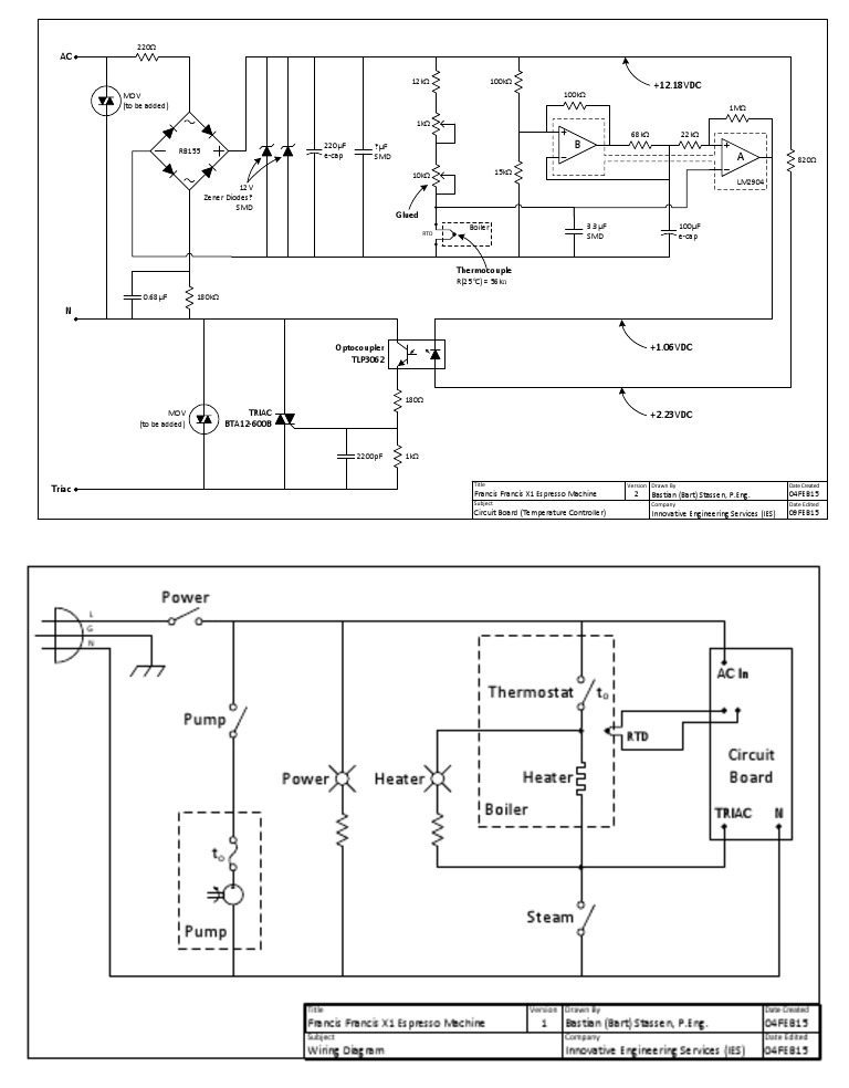 Francis Francis x1 Espresso Machine Circuit Board Schematic and Wiring