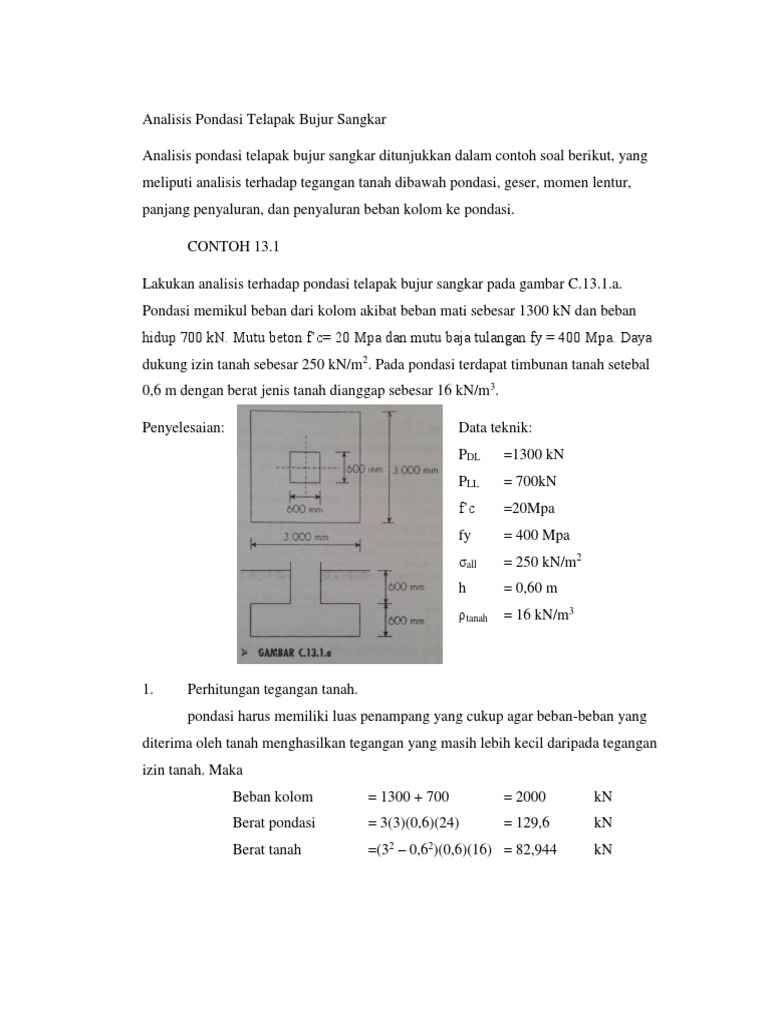 Contoh Soal Pondasi Bujur Sangkar Studi Indonesia