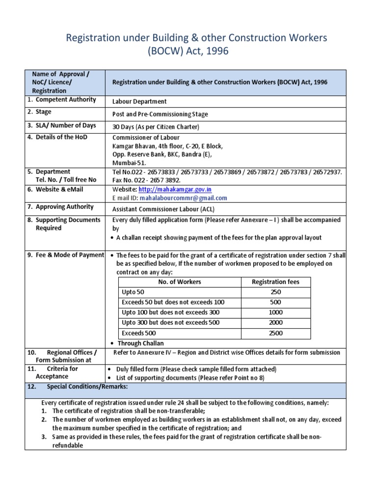 Checklist (BOCW) Act 1996 V0.1.3 PDF Faq Government
