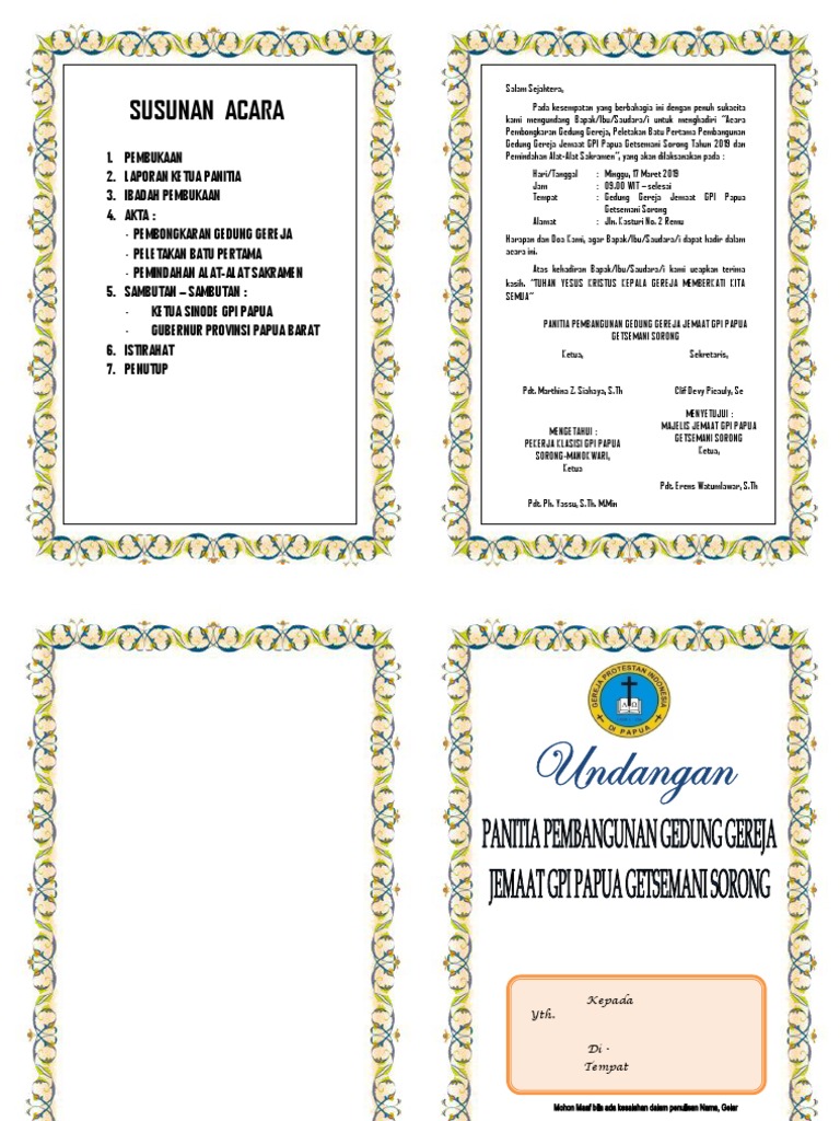 Contoh Undangan Pembangunan Gedung Gereja 2019 | PDF
