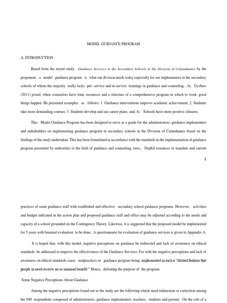 Model Guidance Program for Secondary Schools | PDF | School Counselor ...