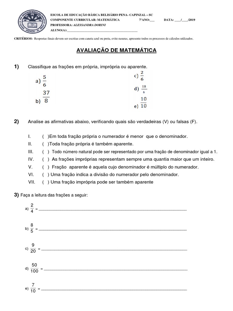 Aula 01 - FRAÇÃO (Simplificar, formas de representação, leitura, própria,  imprópria e equivalente) 