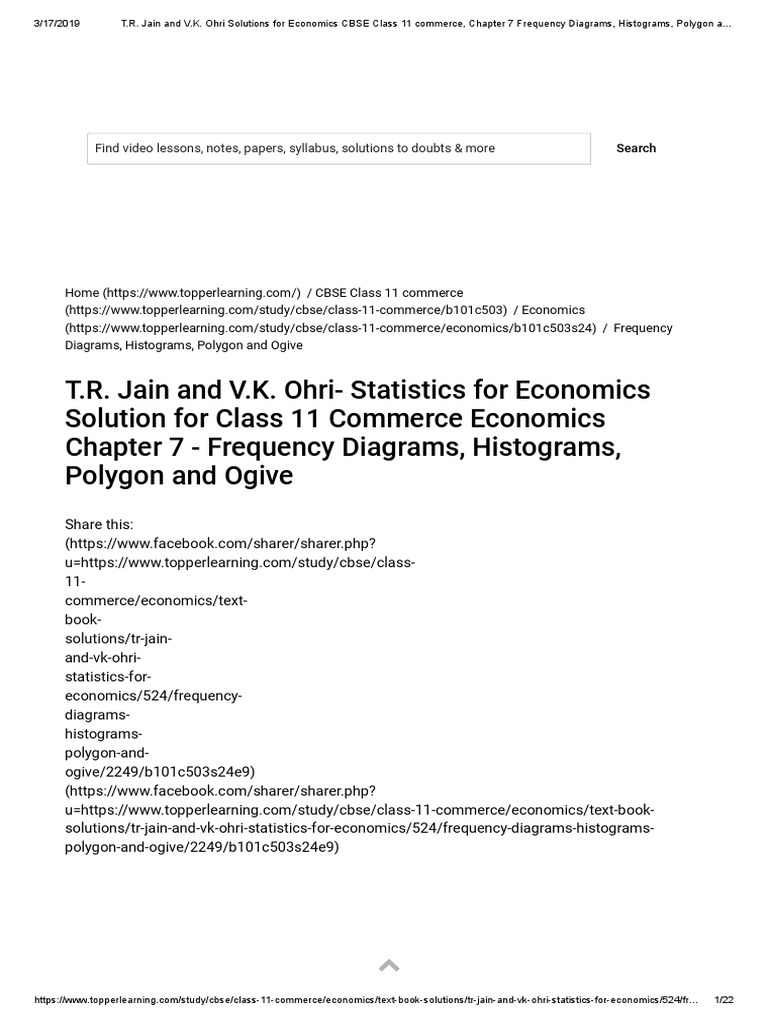 T R Jain And V K Ohri Solutions For Economics Cbse Class 11 Commerce Chapter 7 Frequency Diagrams Histograms Polygon And Ogive Topperlearning Pdf Histogram Statistical Analysis