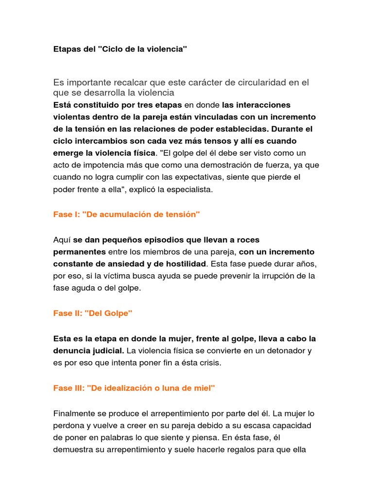 El ciclo de la violencia en las relaciones de pareja | PDF | Violencia ...