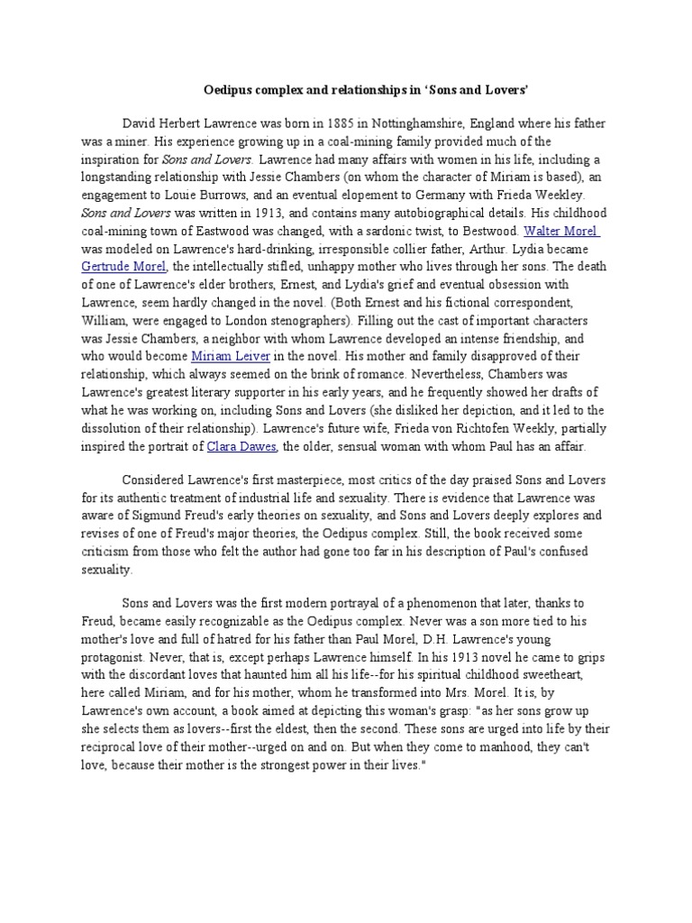 Oedipus Complex and Relationships in | PDF | Sons And Lovers