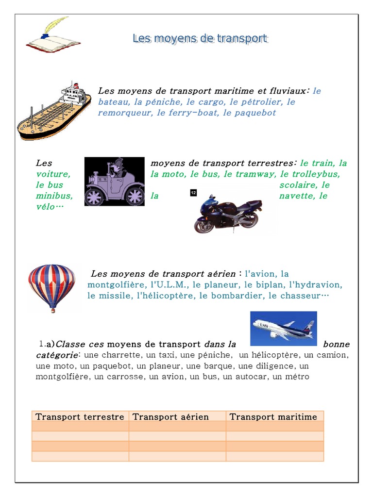 Moyens de transport : maritime, terrestre, aérien | PDF