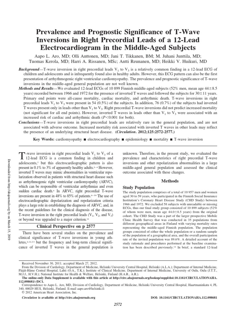 Prevalence and Prognostic Significance of T-Wave Inversions in Right ...