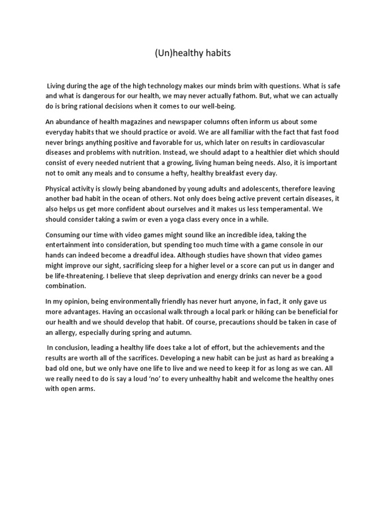 (Un) Healthy Habits | PDF | Determinants Of Health | Food And Drink