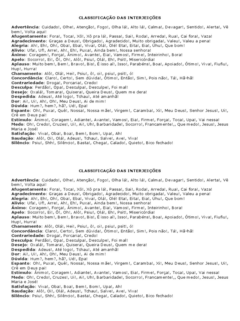 Classificação Das Interjeições | PDF | Semântica lexical | Gramática