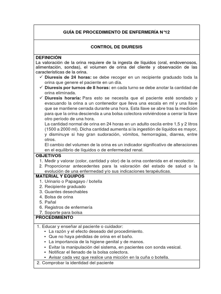 GUÍA de PROCEDIMIENTOS Control de La Diuresis Vejiga urinaria Orina