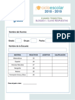 Clave de Respuestas Trimestral Quinto B II 2018-2019