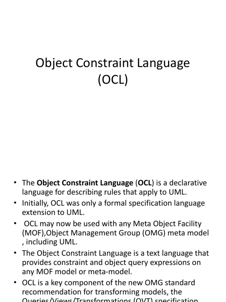 Lect 12 Object Constraint Language OCL Unified Modeling Language