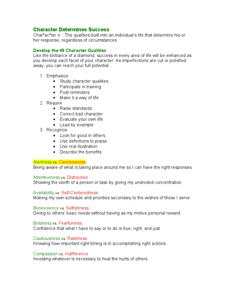 Character's Role in Achieving Success | PDF | Motivation | Motivational