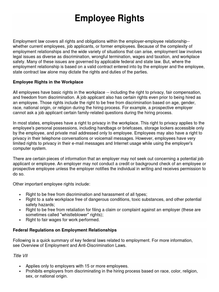 Understanding Employee Rights and Protections | PDF | Labor Rights ...