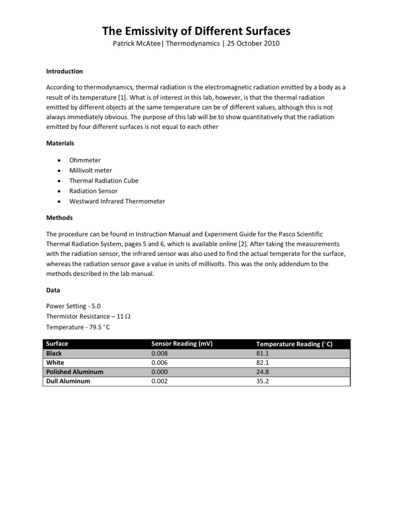 Thermal Radiation Lab Report | PDF | Electromagnetic Radiation ...