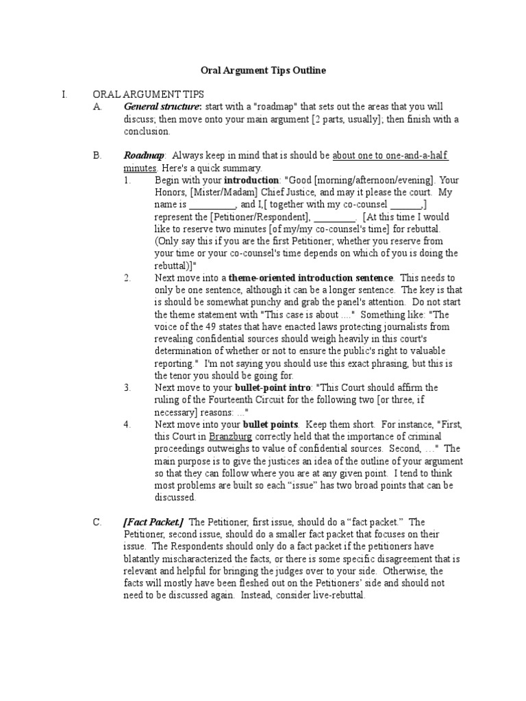 Oral Argument Tips Outline PDF Question Judge