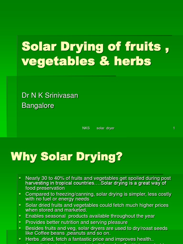 Solar Drying of Fruits Vegetables Herbs PDF Clothes Dryer Vegetables