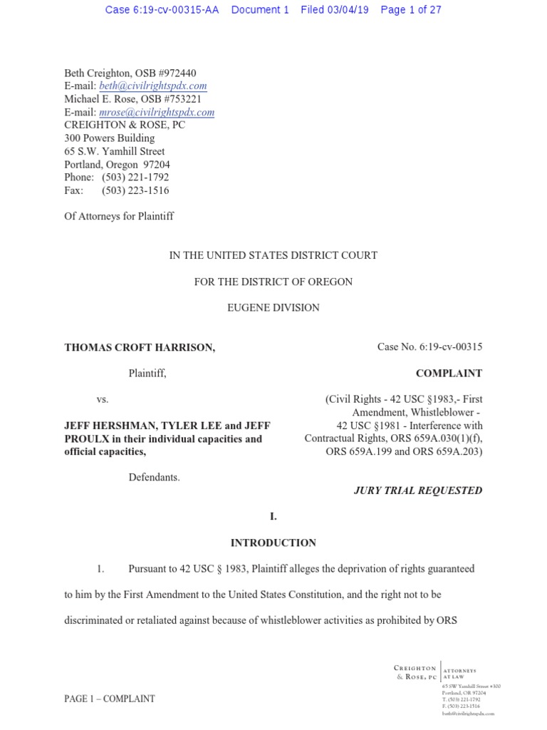 Lawsuit Against Oregon State Police | PDF | United States Department Of ...