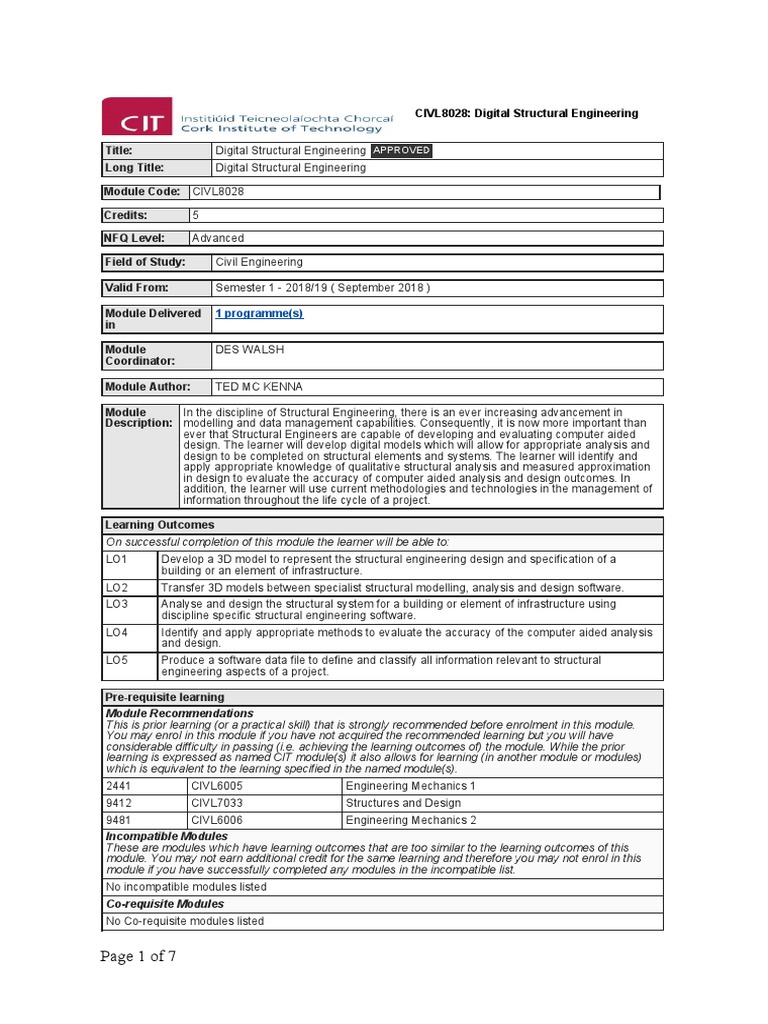 Digital Structural Engineering Module CIVL8028 | PDF | Computer ...