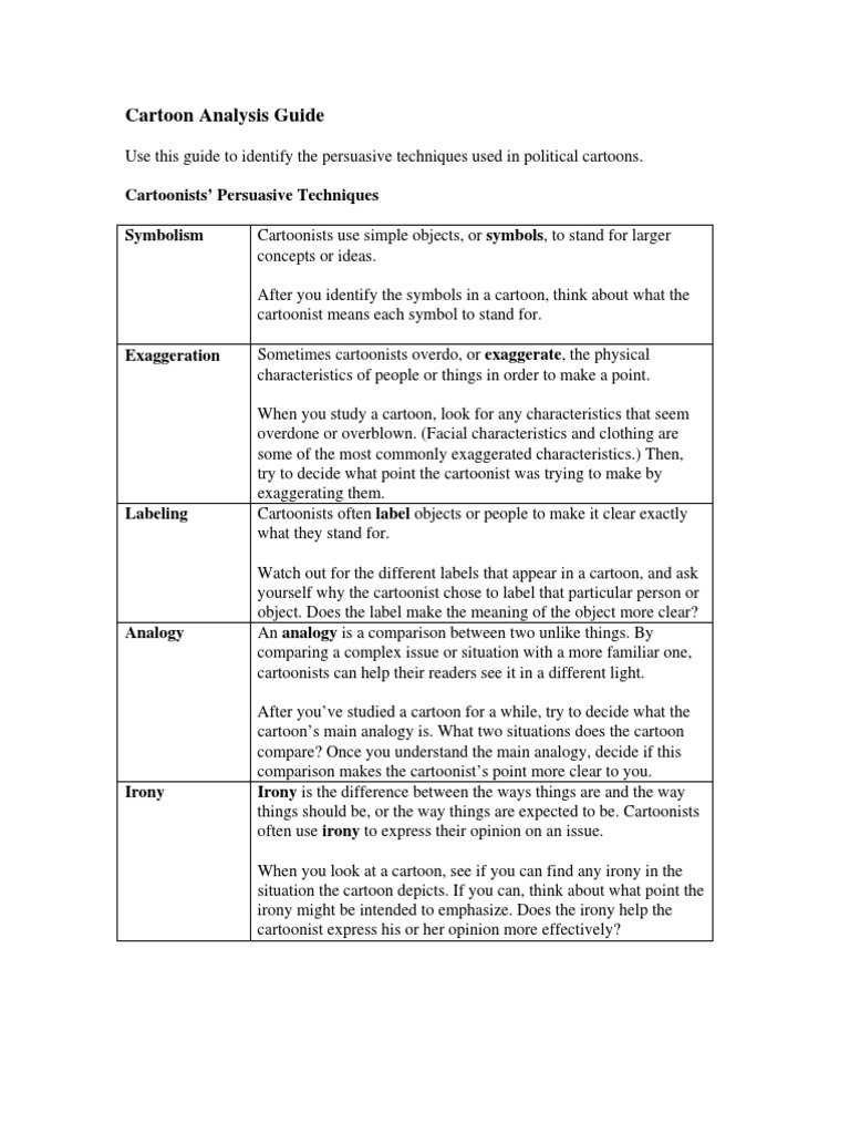 Political Cartoon Analysis Techniques | PDF | Cartoonist | Irony