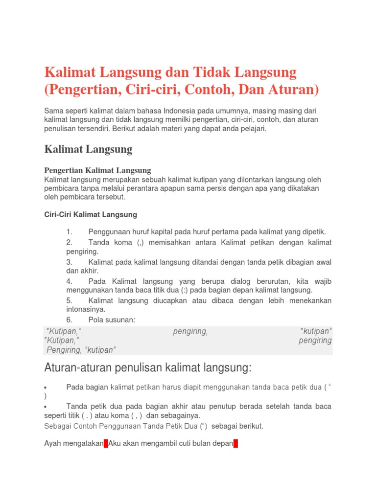 Kalimat langsung diapit dengan tanda