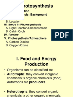 Photosynthesis: I. Food Production II. Photosynthesis: Background