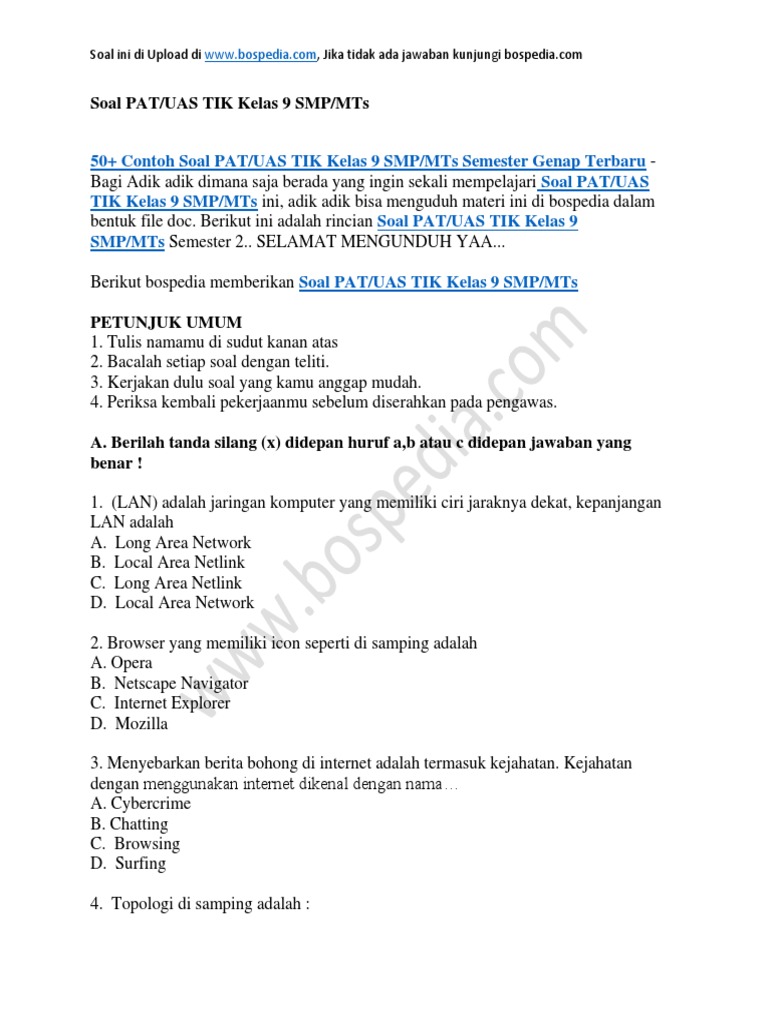 Contoh Soal Uas Tik Kelas 9 Contoh Soal Terbaru