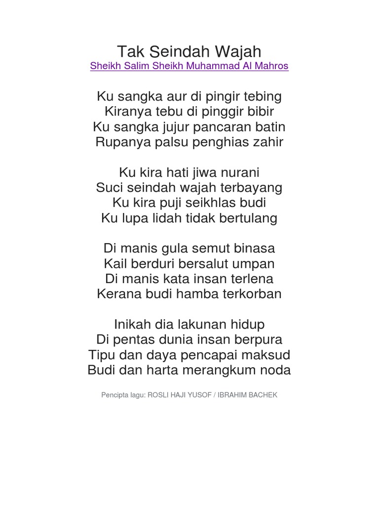 Lirik Tak Seindah Wajah