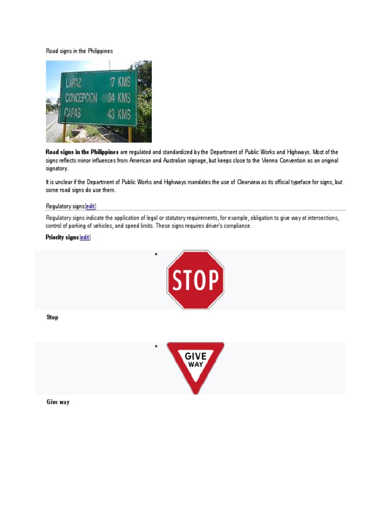 Philippine Road Signs Overview | PDF | Traffic | Controlled Access Highway