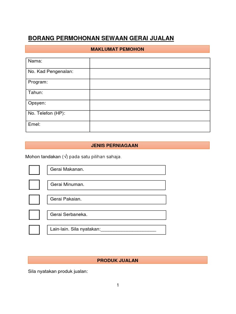 Borang Sewa Gerai | PDF