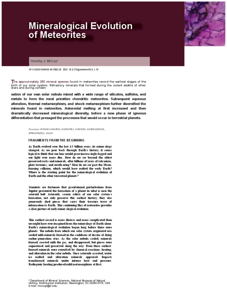 Meteorite Mineralogical Evolution Insights | PDF | Cosmic Dust | Minerals