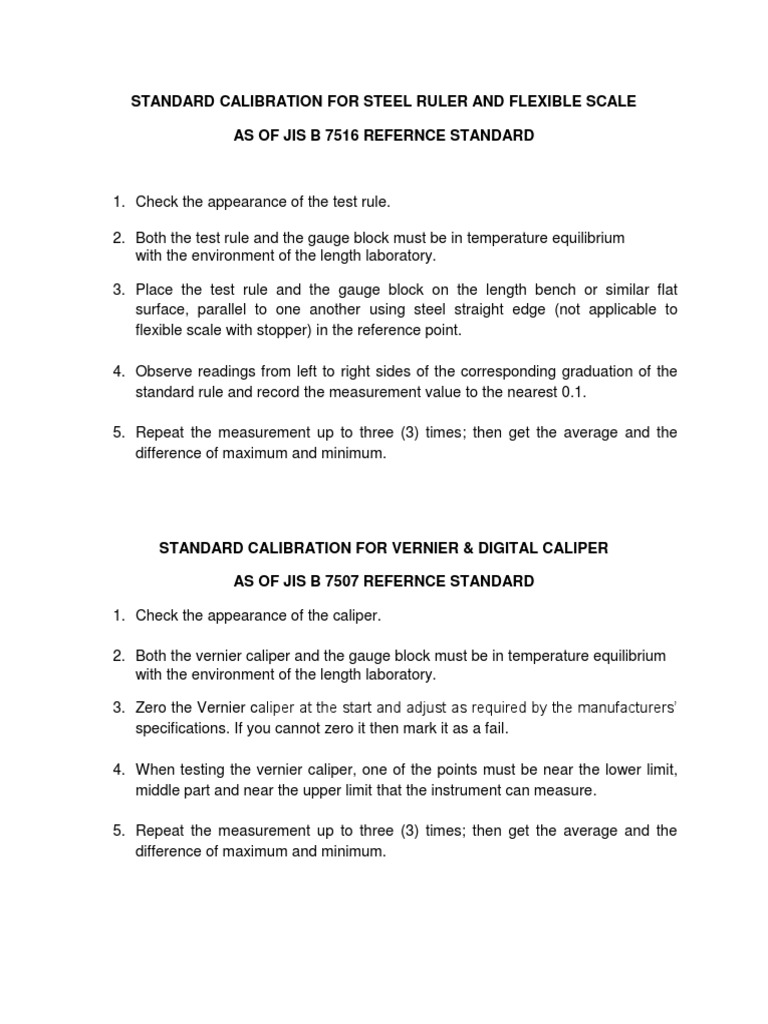 Standard Calibration For Steel Ruler And Flexible Scale Pdf