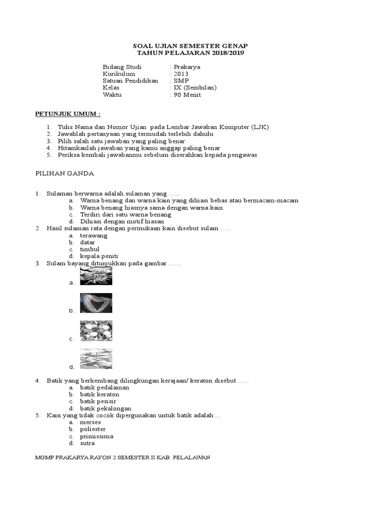 Soal Prakarya Kelas 9 Pilihan Ganda Jawabanku Id