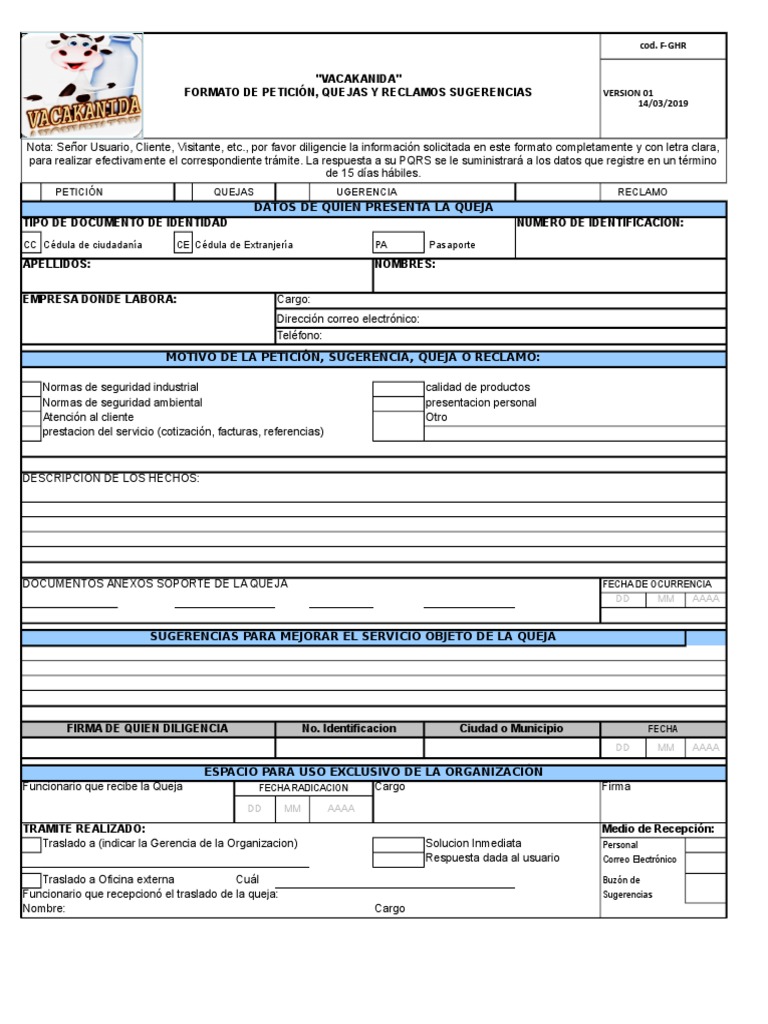 Formato Para Peticiones Sugerencias Quejas Y Reclamos Pdf Informatica Y Tecnologia De La Informacion Business