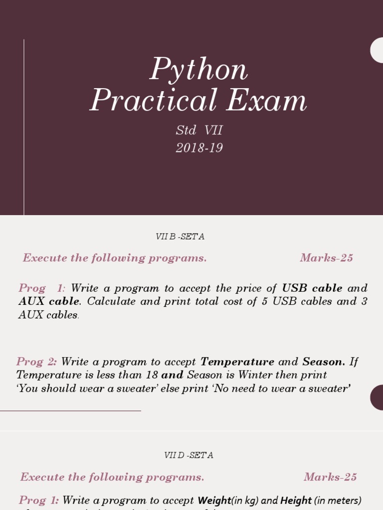 Python Practical Exam for Std VII | PDF