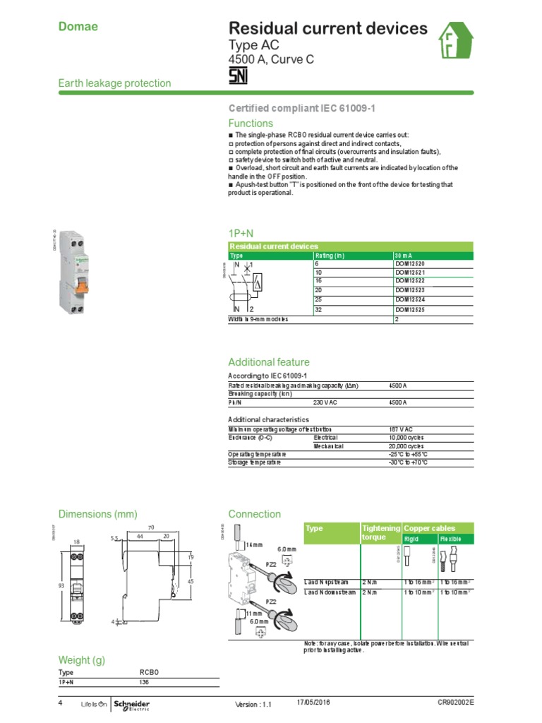 2017 - 02 - 06 Domae RCBO Slim PDF | PDF | Power (Physics) | Equipment