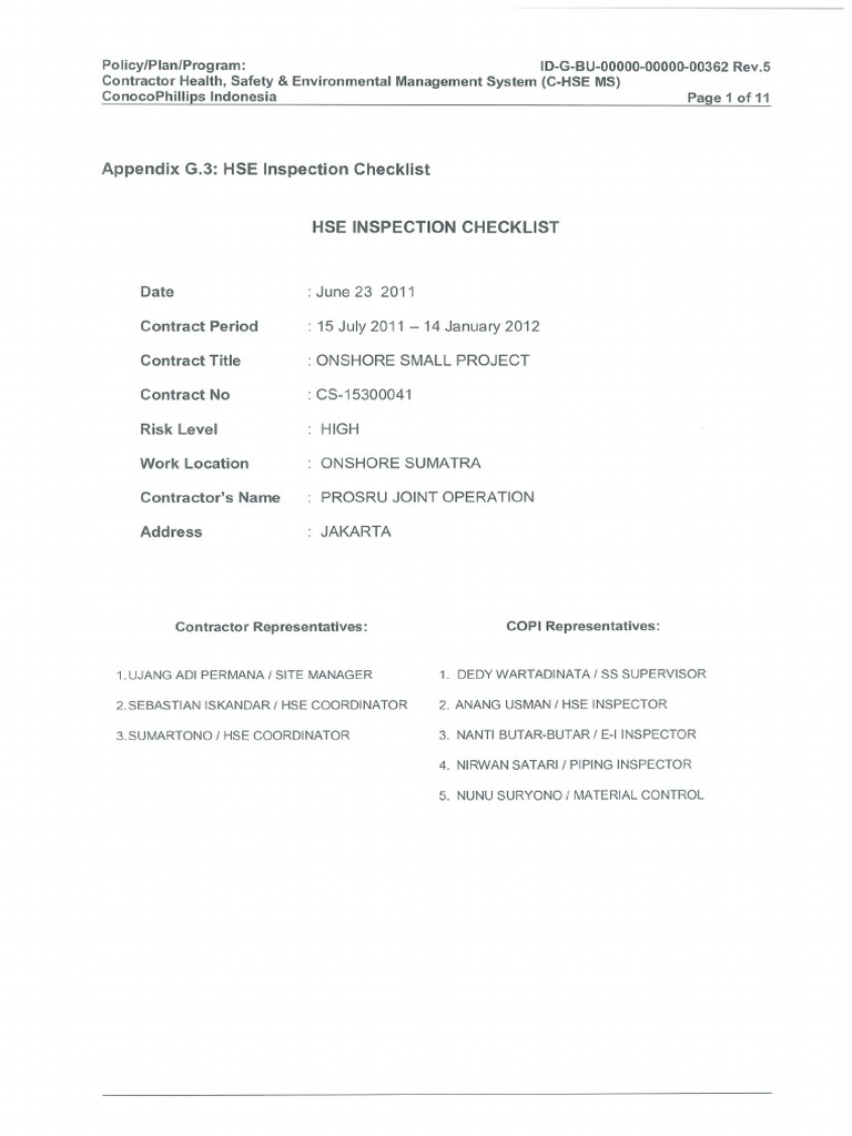 HSE Inspection Checklist PDF | PDF
