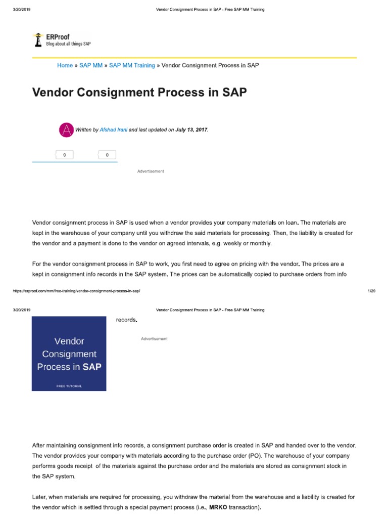 Vendor Consignment Process in SAP 2 | PDF