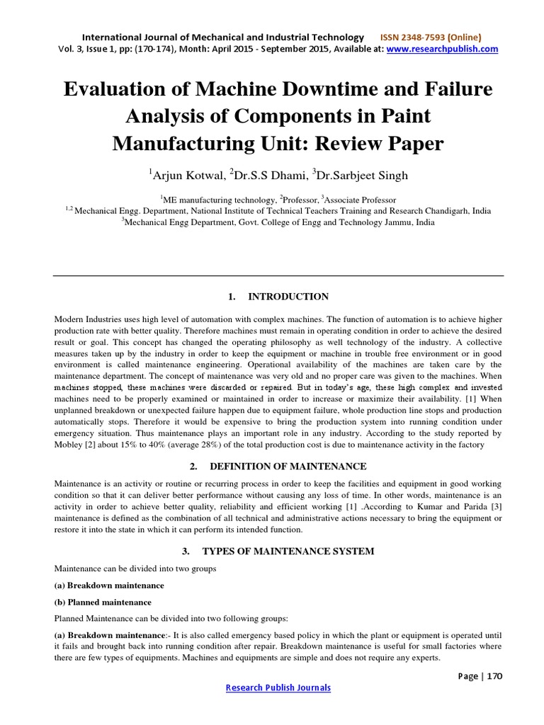 Machine Downtime Evaluation in Manufacturing | PDF | Reliability ...